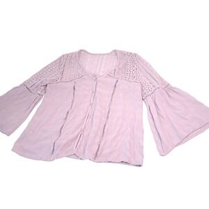 Y2K Crochet Lavender Blouse Shirt Women's S Fairy Bell‎ Sleeves
